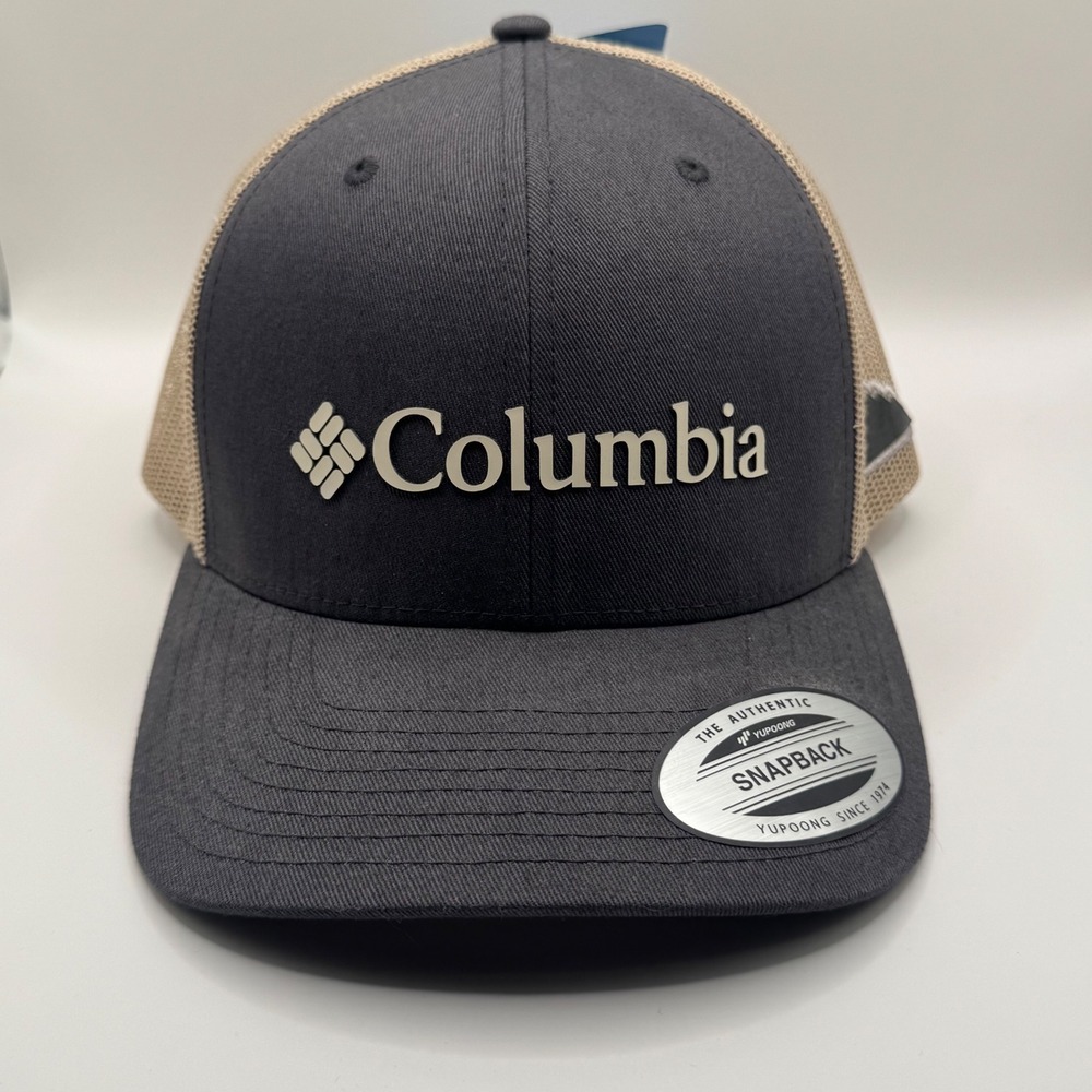 Columbia Mesh Snapback Trucker Hat Charcoal Gray Tan Mountain CU9186-061 NEW